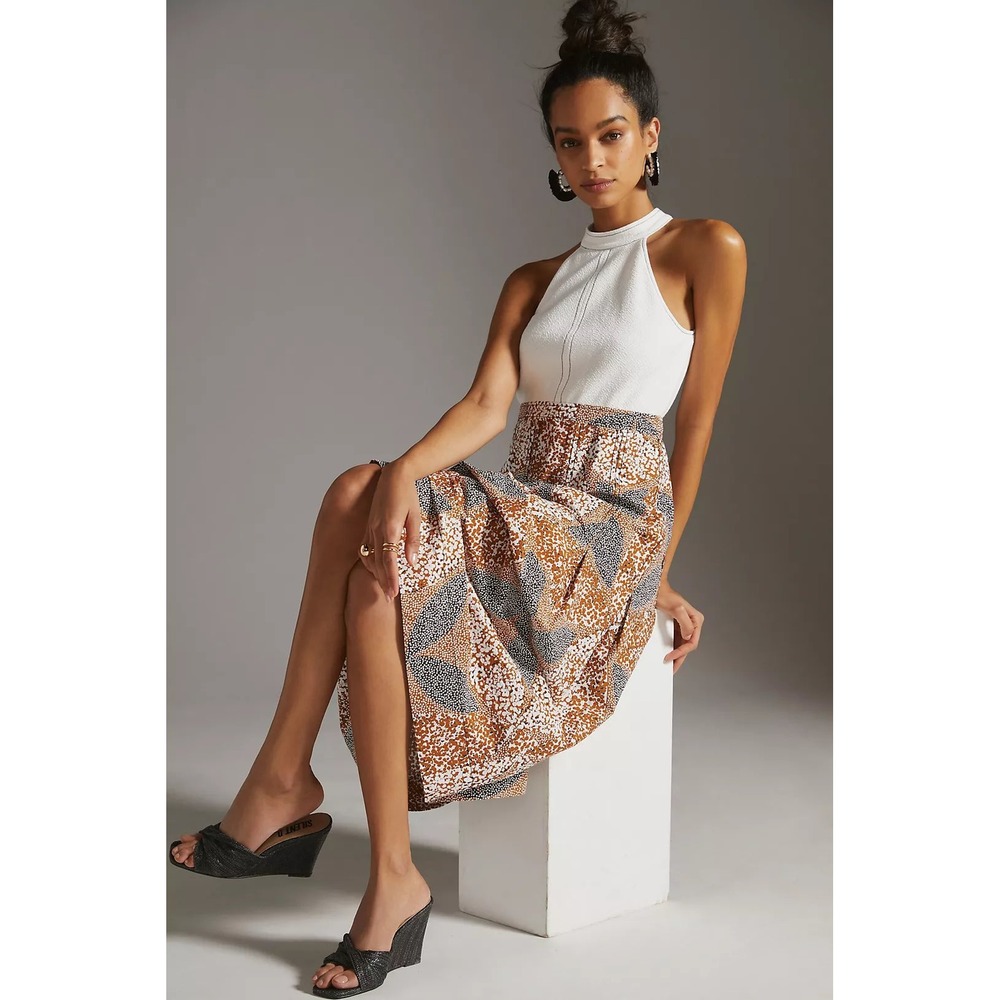 Anthropologie Dress Sz XL Sleeveless Mock Neck Twofer White Brown OB1465468 NEW
